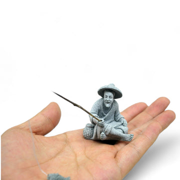 Fishing Man Stone Figurine For Bonsai Zen Garden Aquarium Ornament