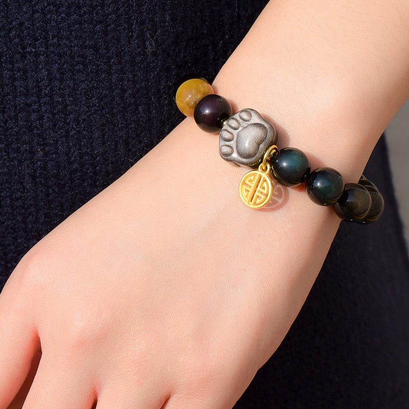 Black Obsidian Bracelet - Lucky Cat
