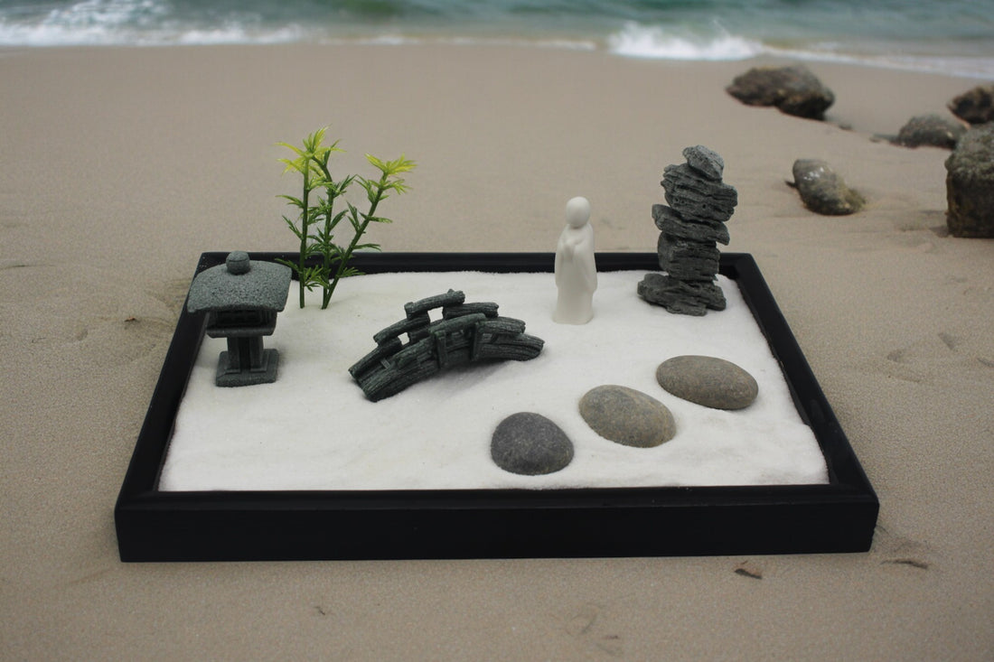 Mini Zen Garden - Temple Monk Crossing Bridge
