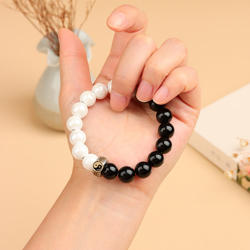 Black Obsidian Taichi Bracelet - Yin Yang