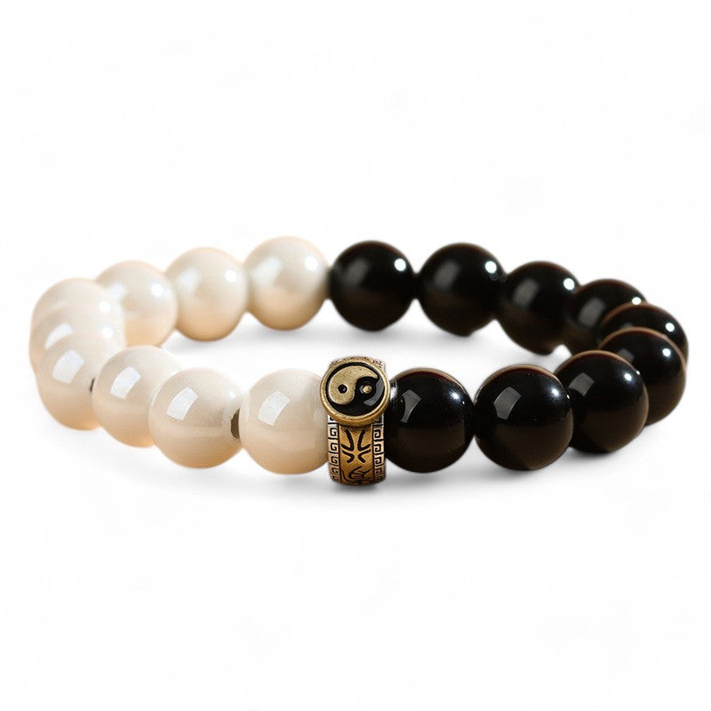 Black Obsidian Taichi Bracelet - Yin Yang